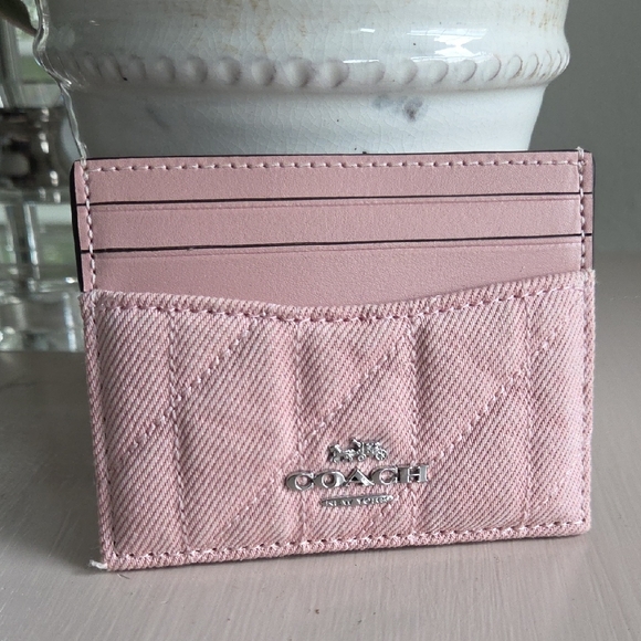 Coach Handbags - COACH Pink Denim Quilted Card Case